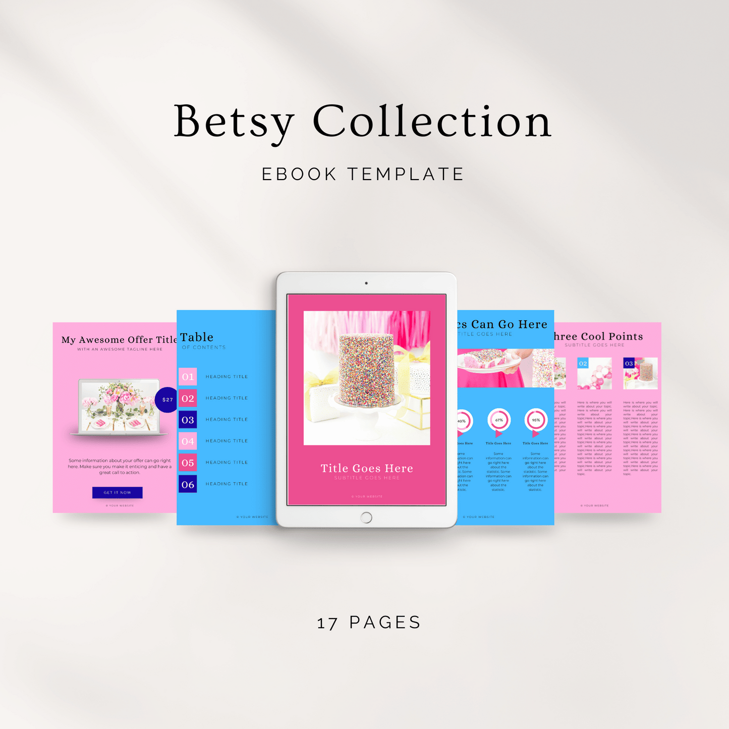 Betsy Collection hot pink, light pink and blue Canva ebook template