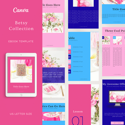 Betsy Collection hot pink, light pink and blue Canva ebook template