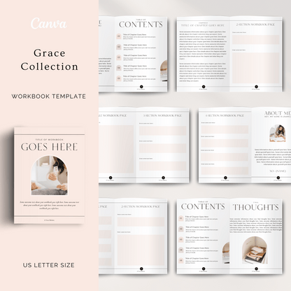 Grace Bundle Collection of Canva Templates. Ebook, Workbook, Presentation Slide Deck and Product Mockup Canva templates for female entrepreneurs.