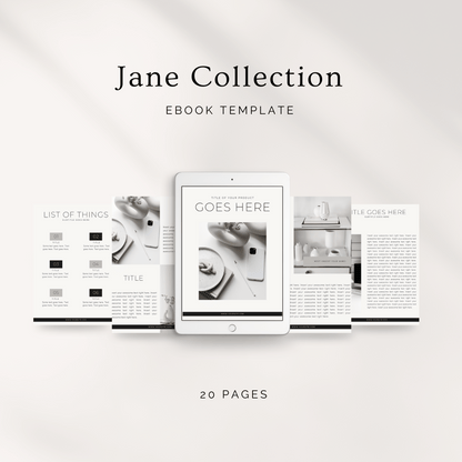 Grey, black and white Canva feminine ebook template for female entrepreneurs. 