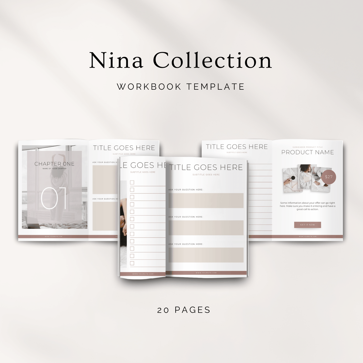 Bundle Collection of Canva Templates. Ebook, Workbook, Presentation Slide Deck and Product Mockup Canva templates for female entrepreneurs.